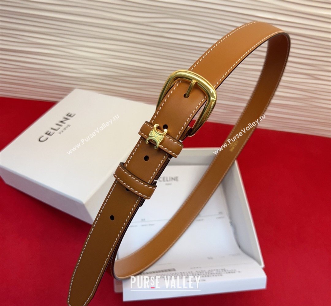 Celine Elegant Charm Triomphe Belt 2.5cm with Gold-Tone Pin Buckle in Calfskin Leather Tan Brown 2026 (99-260316054)