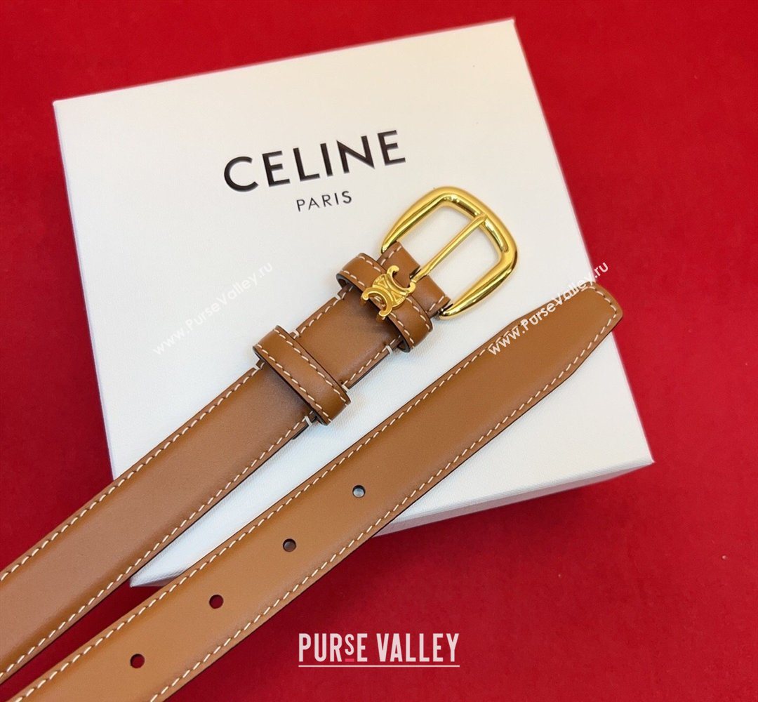 Celine Elegant Charm Triomphe Belt 2.5cm with Gold-Tone Pin Buckle in Calfskin Leather Tan Brown 2026 (99-260316054)