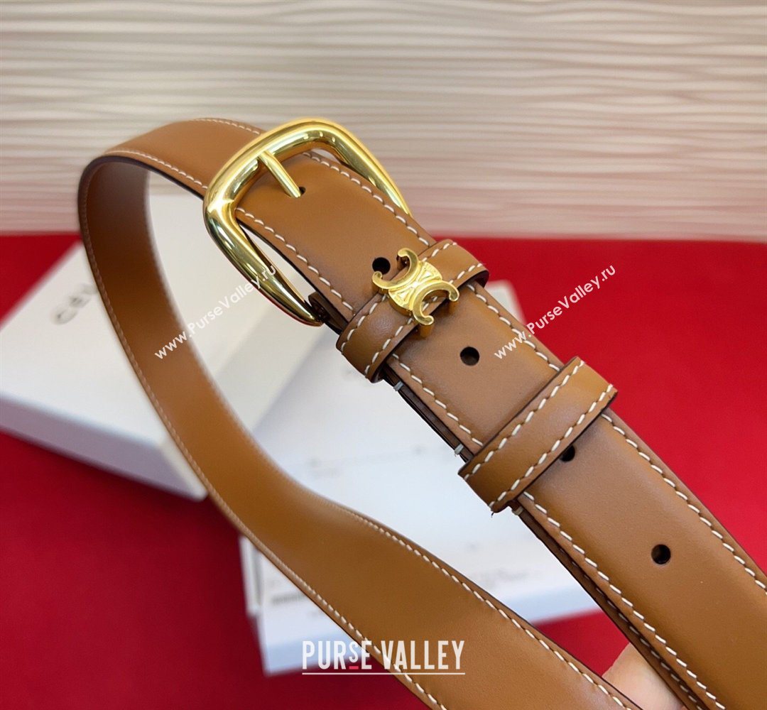 Celine Elegant Charm Triomphe Belt 2.5cm with Gold-Tone Pin Buckle in Calfskin Leather Tan Brown 2026 (99-260316054)