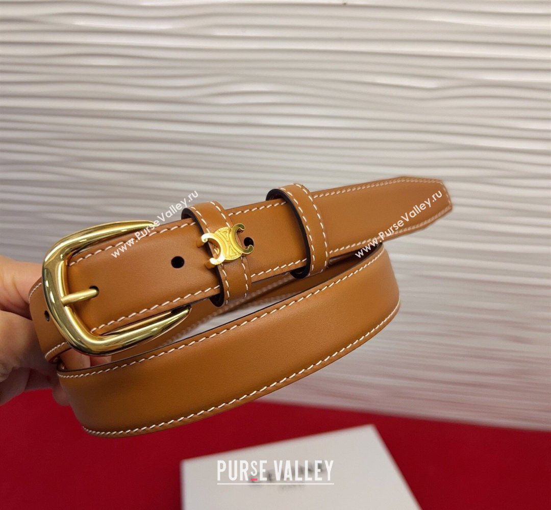 Celine Elegant Charm Triomphe Belt 2.5cm with Gold-Tone Pin Buckle in Calfskin Leather Tan Brown 2026 (99-260316054)
