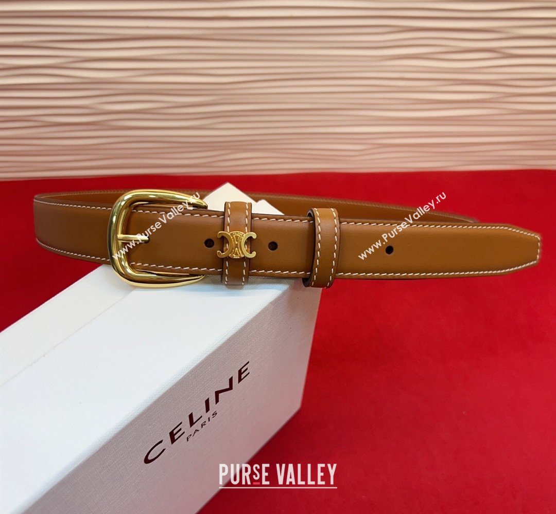 Celine Elegant Charm Triomphe Belt 2.5cm with Gold-Tone Pin Buckle in Calfskin Leather Tan Brown 2026 (99-260316054)