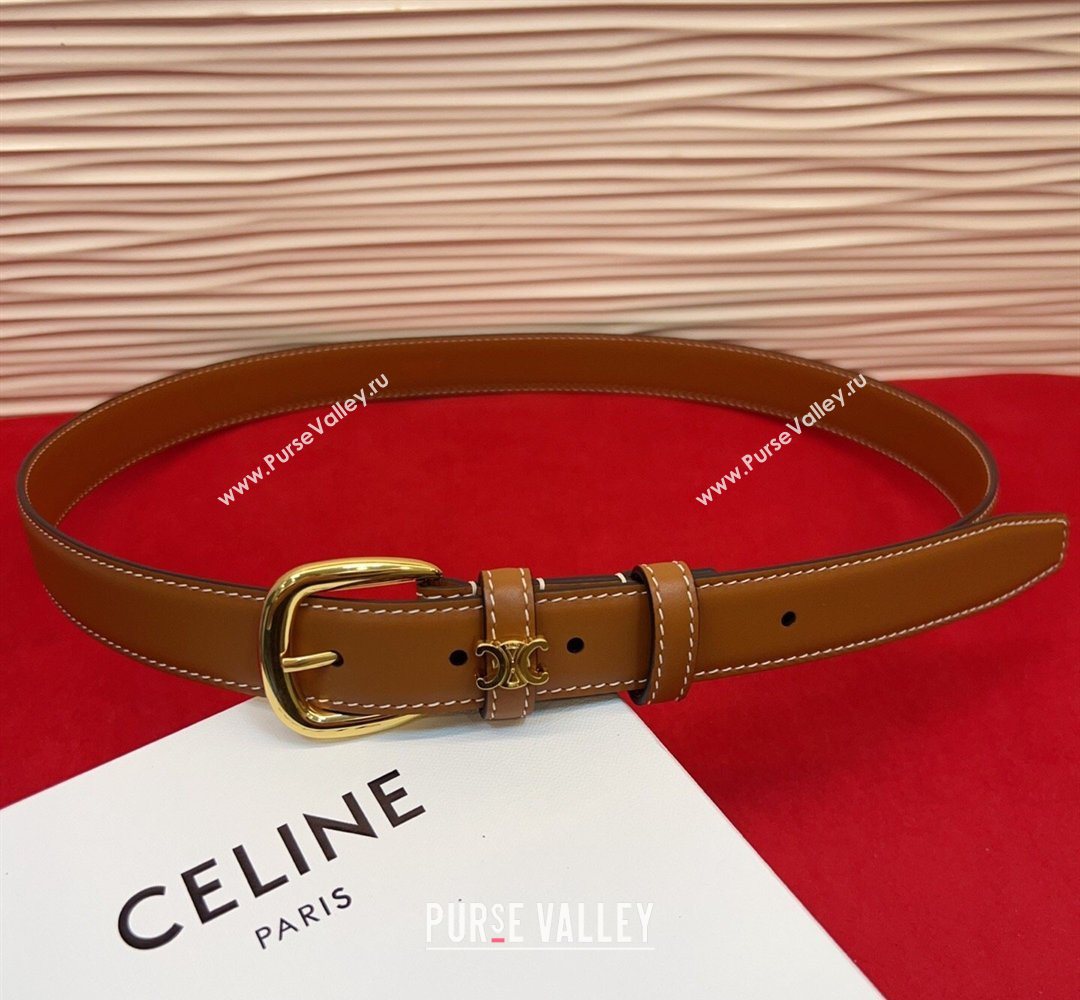 Celine Elegant Charm Triomphe Belt 2.5cm with Gold-Tone Pin Buckle in Calfskin Leather Tan Brown 2026 (99-260316054)