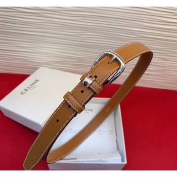 Celine Elegant Charm Triomphe Belt 2.5cm with Silver-Tone Pin Buckle in Shiny Leather Tan Brown 2026 (99-260316059)