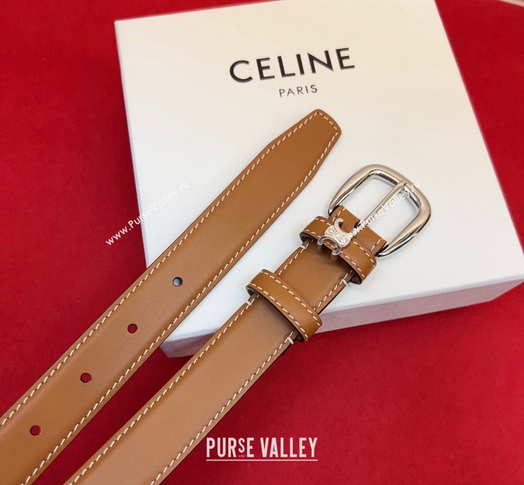 Celine Elegant Charm Triomphe Belt 2.5cm with Silver-Tone Pin Buckle in Shiny Leather Tan Brown 2026 (99-260316059)