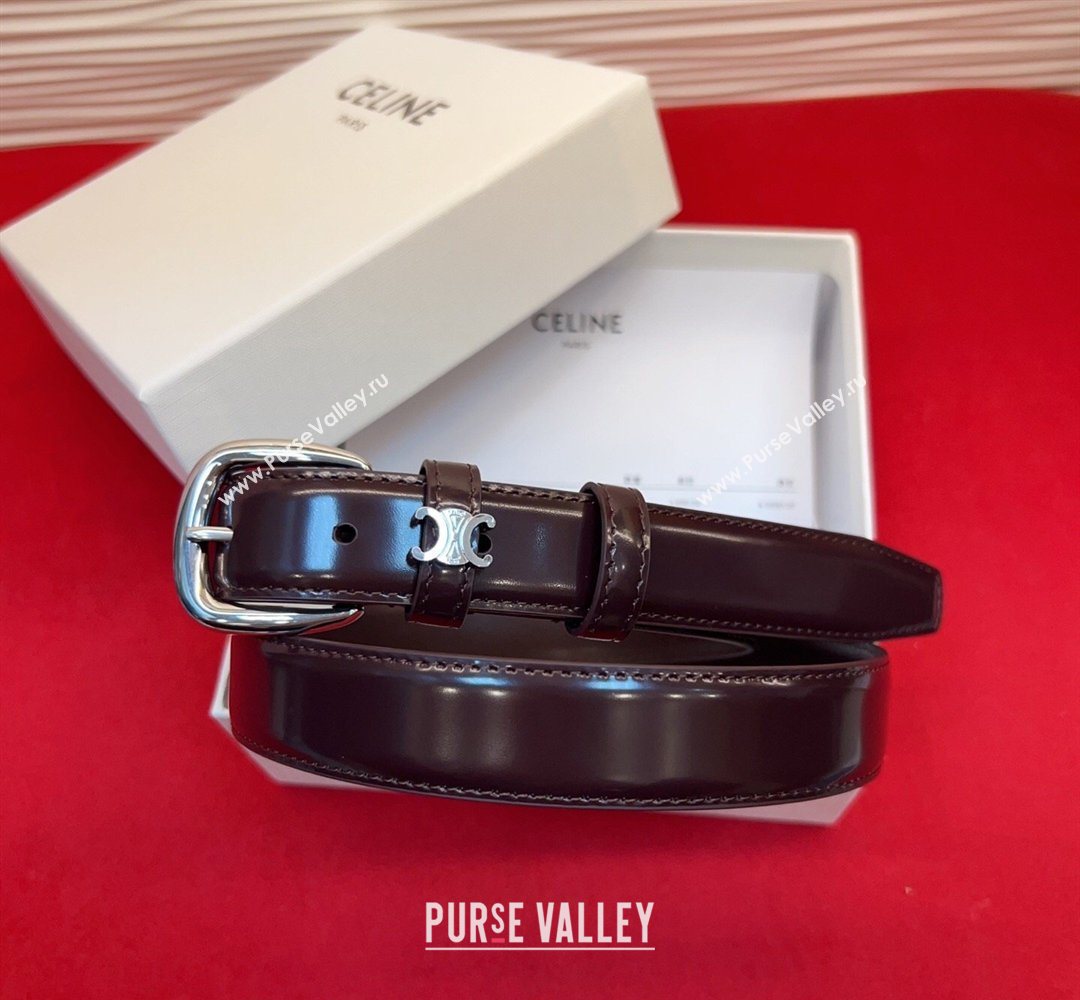Celine Elegant Charm Triomphe Belt 2.5cm with Silver-Tone Pin Buckle in Shiny Leather Dark Brown 2026 (99-260316061)