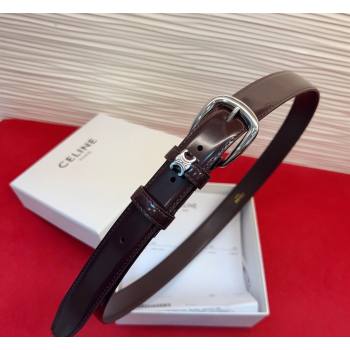Celine Elegant Charm Triomphe Belt 2.5cm with Silver-Tone Pin Buckle in Shiny Leather Dark Brown 2026 (99-260316061)