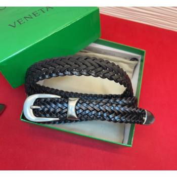 Bottega Veneta Woven Leather Belt 2.5cm with Pin Buckle Black 2026 BV031602 (99-260316072)