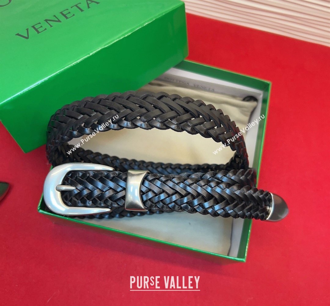 Bottega Veneta Woven Leather Belt 2.5cm with Pin Buckle Black 2026 BV031602 (99-260316072)