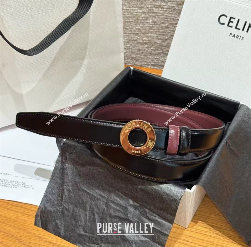 Celine Disc Belt 2.5cm in Taurillon Leather Black/Burgundy 2026 B100L6ATZ (99-260316062)