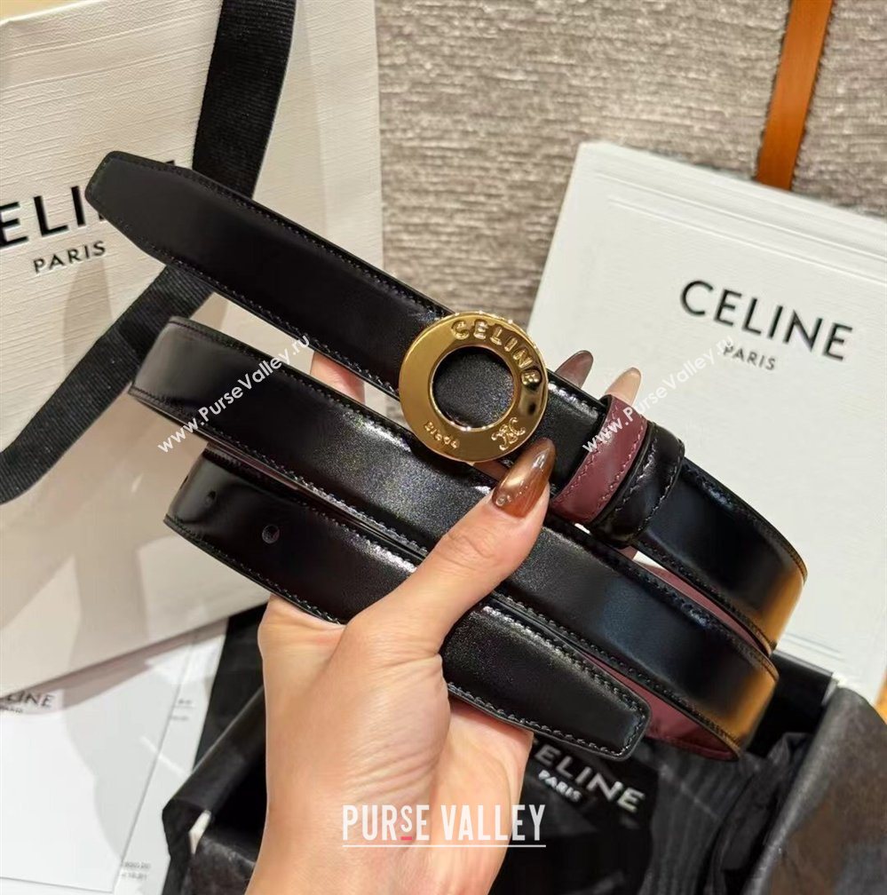 Celine Disc Belt 2.5cm in Taurillon Leather Black/Burgundy 2026 B100L6ATZ (99-260316062)