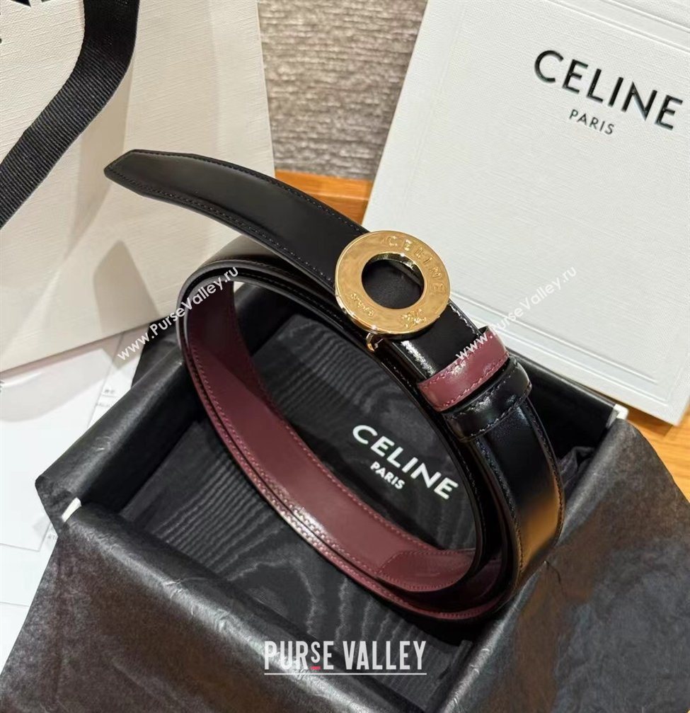 Celine Disc Belt 2.5cm in Taurillon Leather Black/Burgundy 2026 B100L6ATZ (99-260316062)