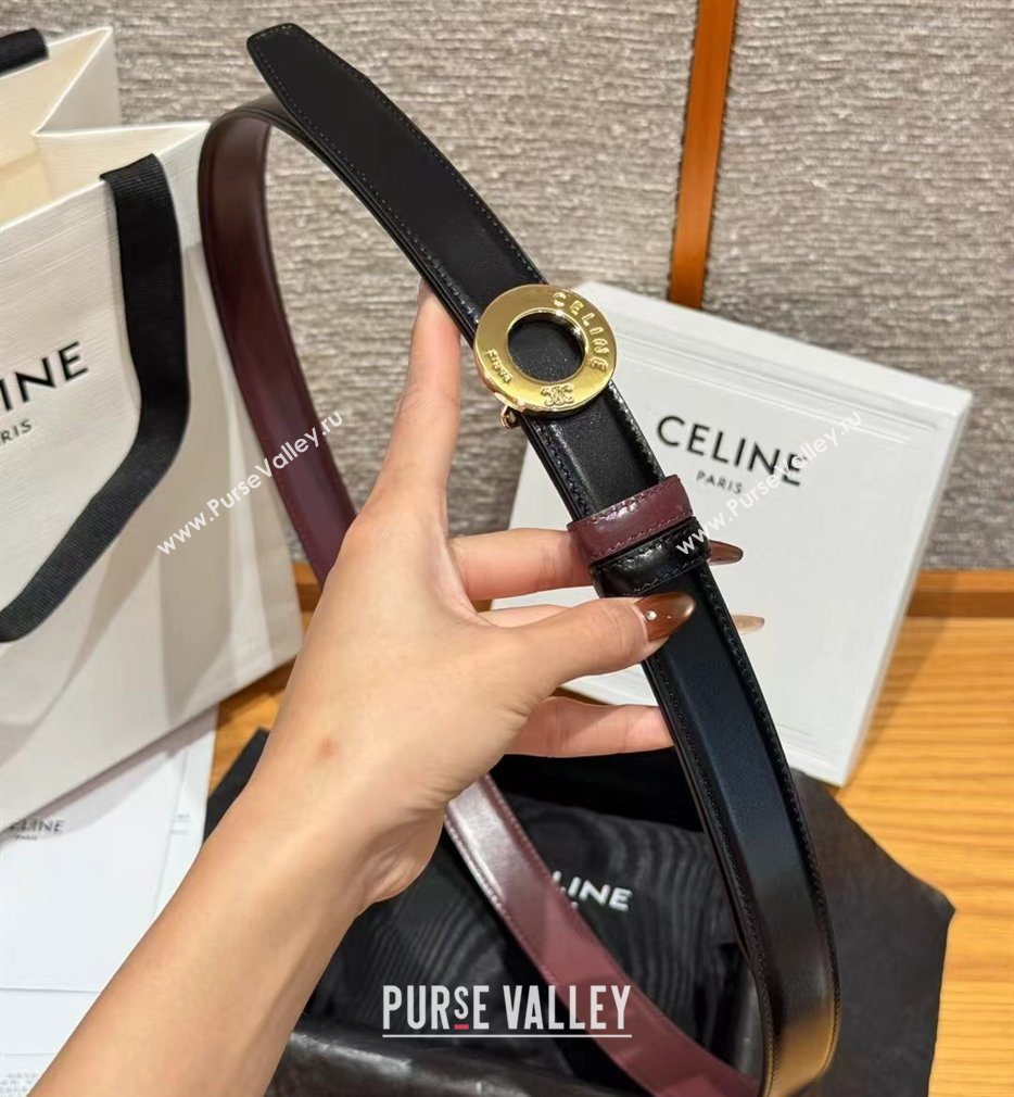 Celine Disc Belt 2.5cm in Taurillon Leather Black/Burgundy 2026 B100L6ATZ (99-260316062)