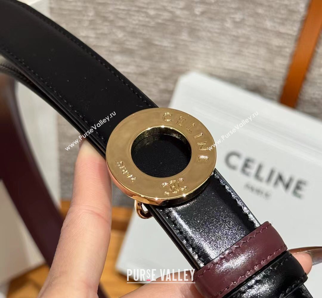 Celine Disc Belt 2.5cm in Taurillon Leather Black/Burgundy 2026 B100L6ATZ (99-260316062)