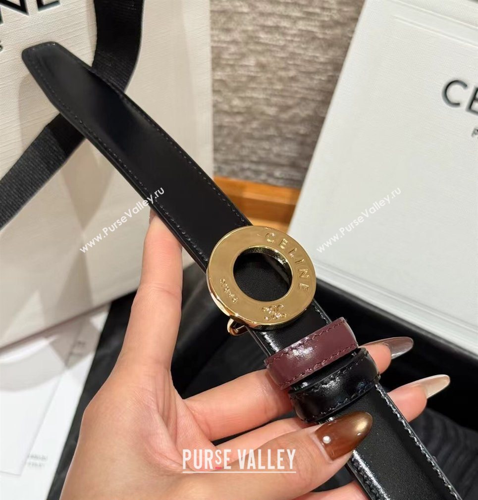 Celine Disc Belt 2.5cm in Taurillon Leather Black/Burgundy 2026 B100L6ATZ (99-260316062)