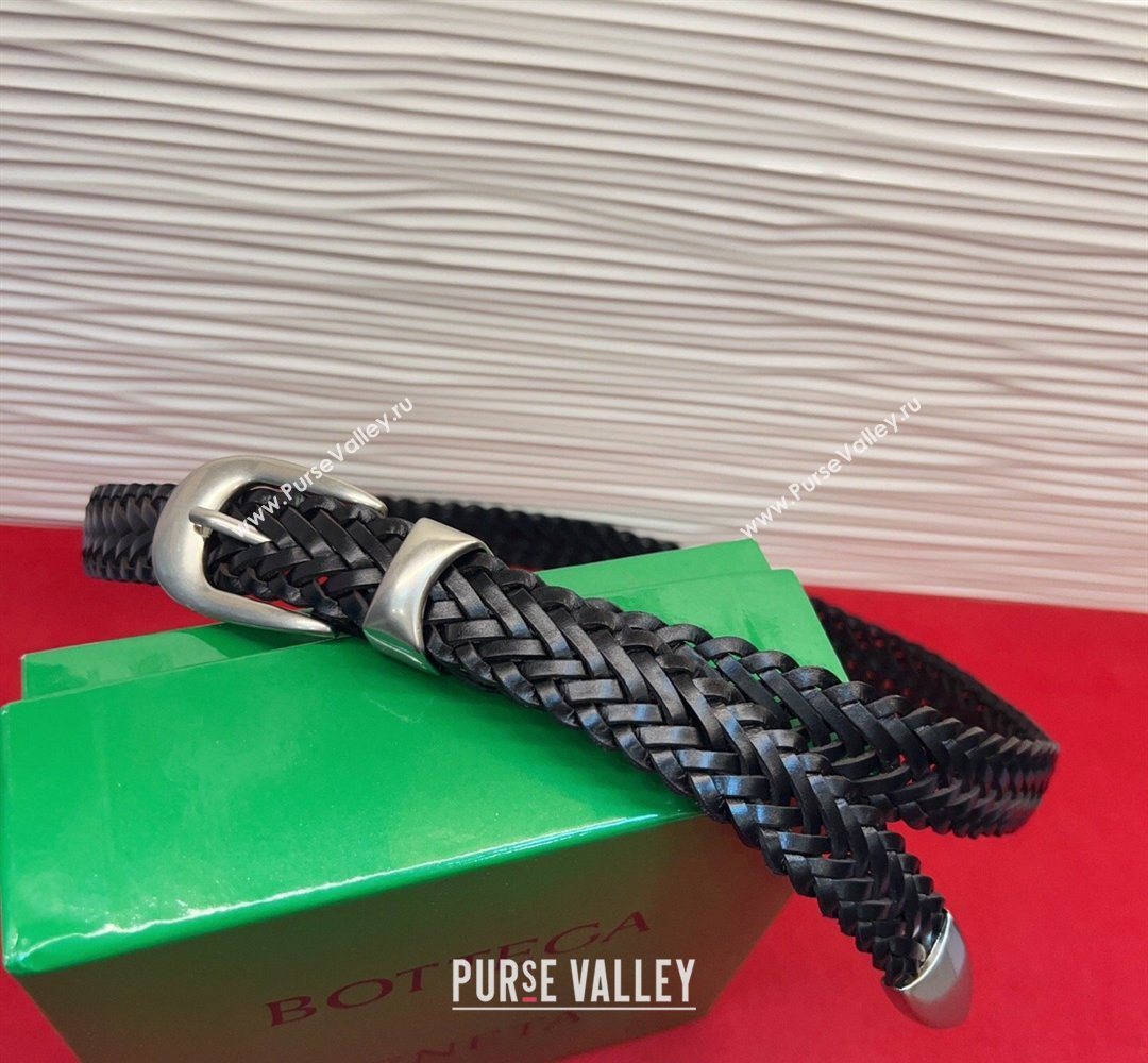 Bottega Veneta Woven Leather Belt 2.5cm with Pin Buckle Black 2026 BV031602 (99-260316072)