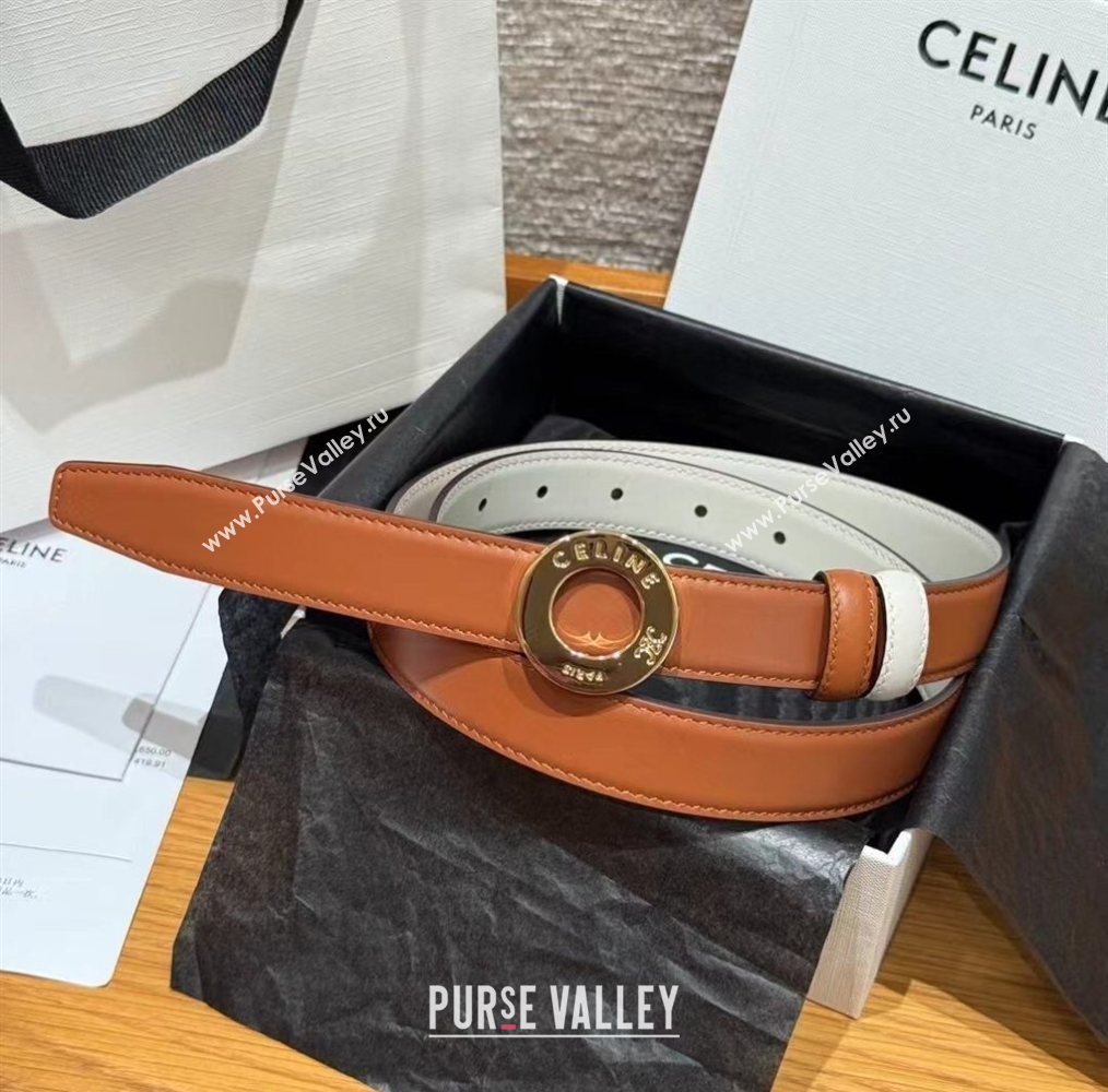 Celine Disc Belt 2.5cm taurillon Leather White/Brown 2026 B100L6ATZ (99-260316064)