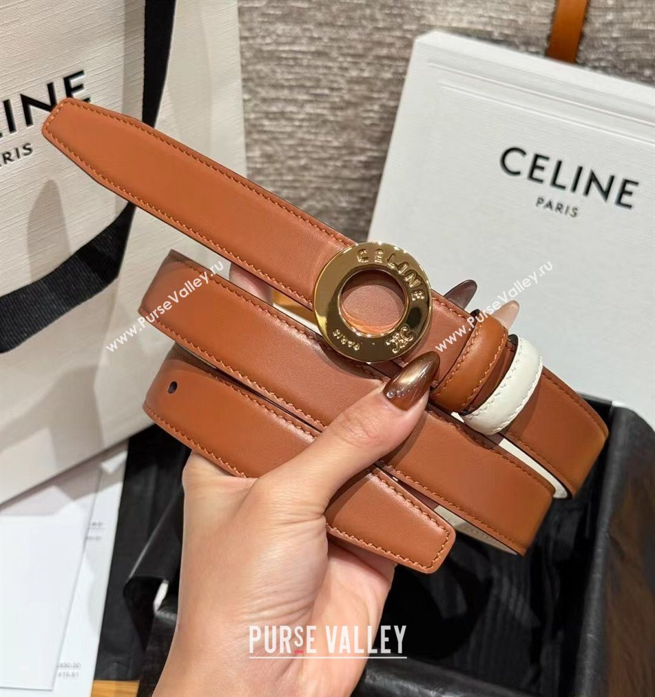 Celine Disc Belt 2.5cm taurillon Leather White/Brown 2026 B100L6ATZ (99-260316064)