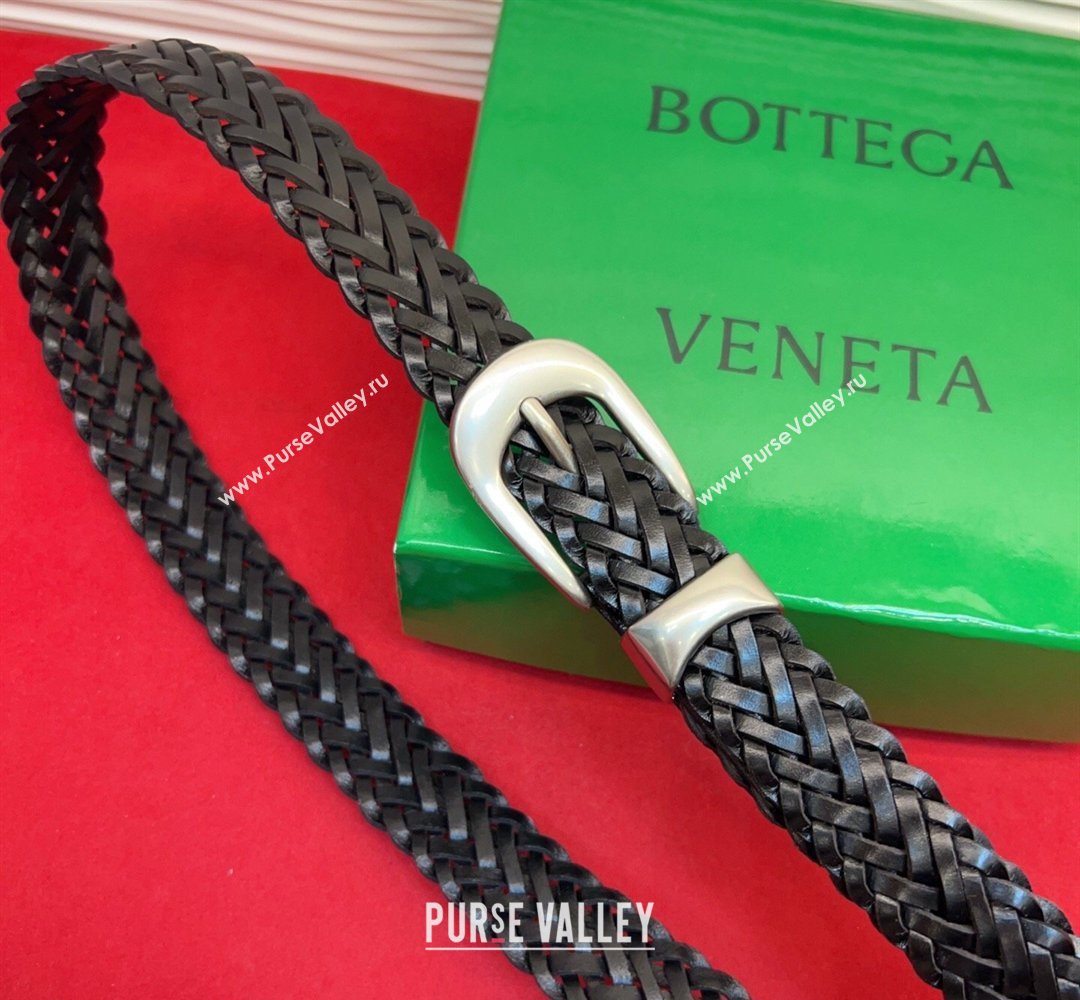 Bottega Veneta Woven Leather Belt 2.5cm with Pin Buckle Black 2026 BV031602 (99-260316072)
