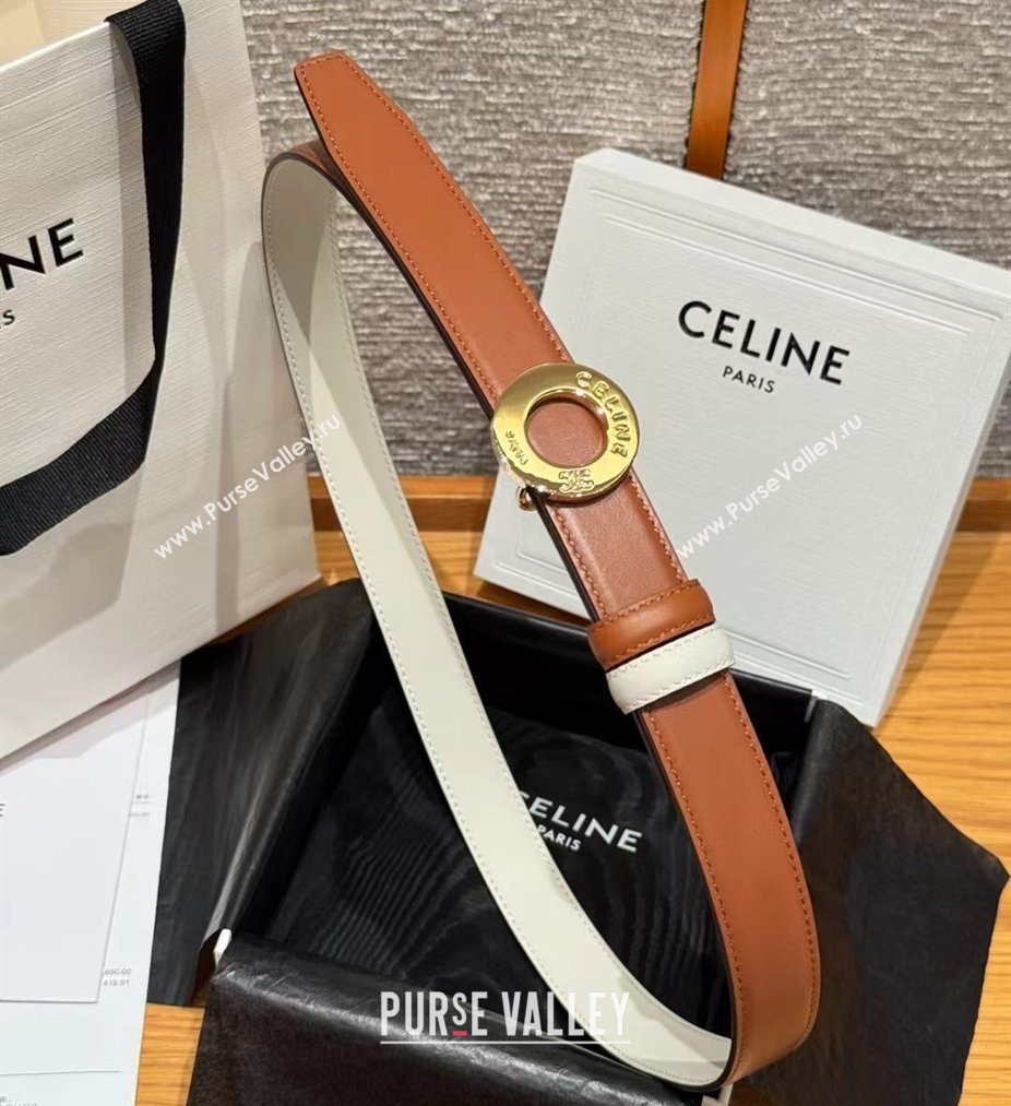 Celine Disc Belt 2.5cm taurillon Leather White/Brown 2026 B100L6ATZ (99-260316064)