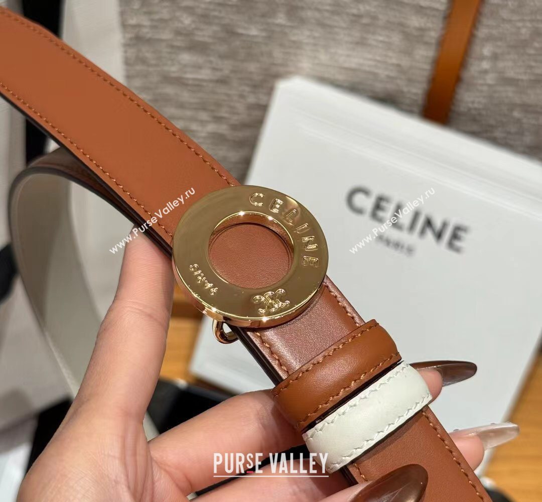Celine Disc Belt 2.5cm taurillon Leather White/Brown 2026 B100L6ATZ (99-260316064)