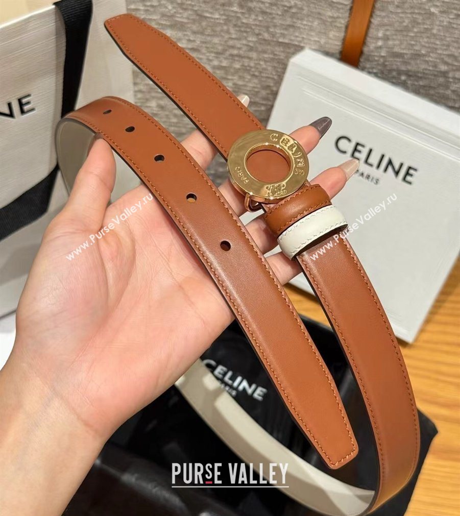 Celine Disc Belt 2.5cm taurillon Leather White/Brown 2026 B100L6ATZ (99-260316064)