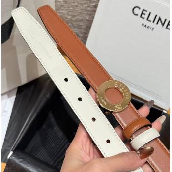 Celine Disc Belt 2.5cm taurillon Leather White/Brown 2026 B100L6ATZ (99-260316064)