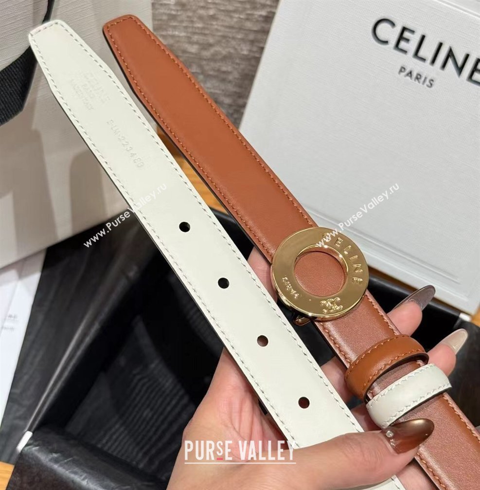 Celine Disc Belt 2.5cm taurillon Leather White/Brown 2026 B100L6ATZ (99-260316064)