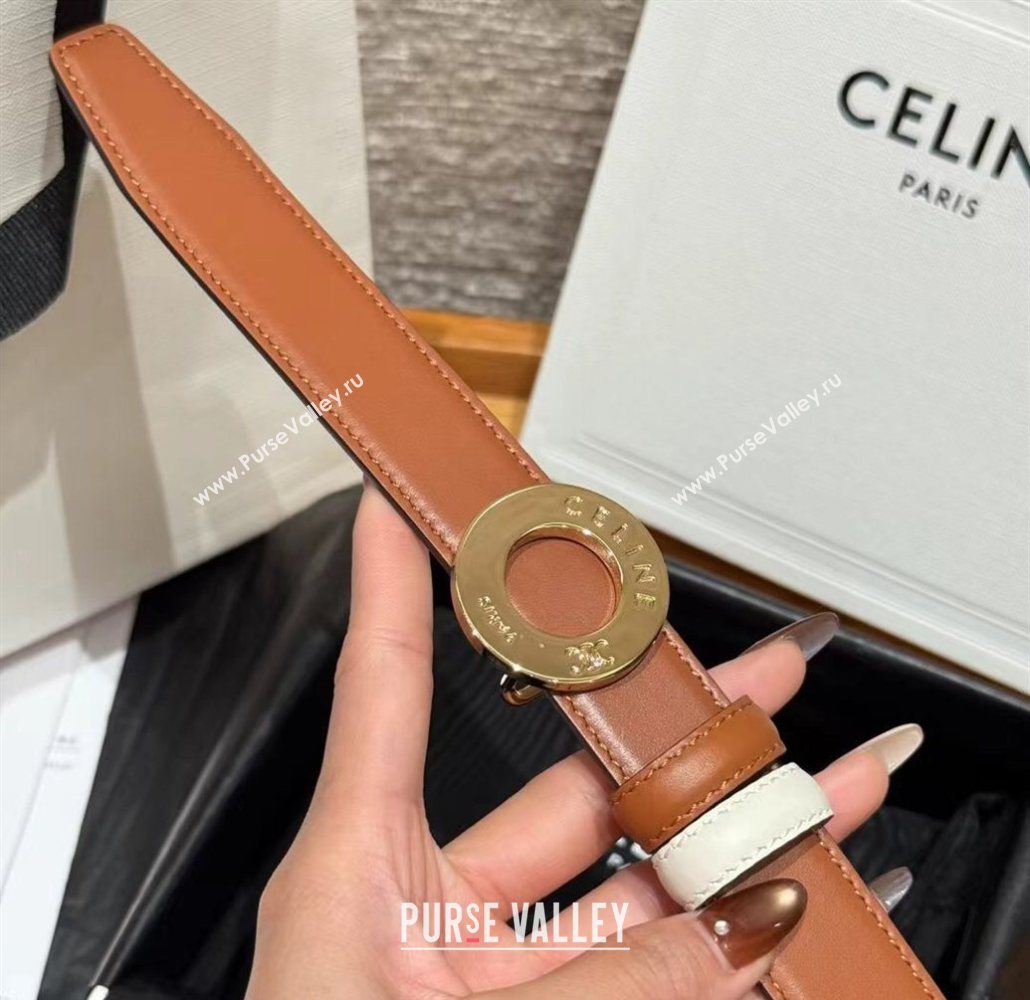 Celine Disc Belt 2.5cm taurillon Leather White/Brown 2026 B100L6ATZ (99-260316064)