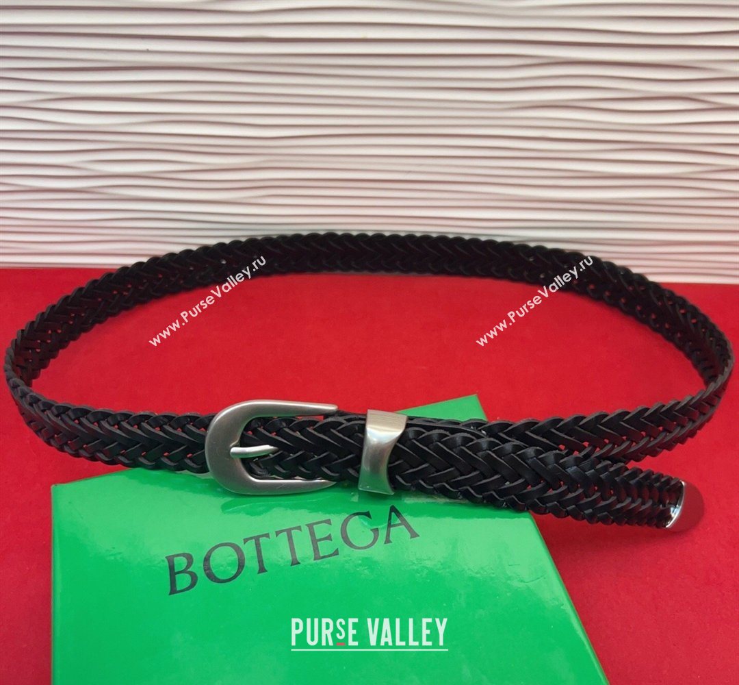 Bottega Veneta Woven Leather Belt 2.5cm with Pin Buckle Black 2026 BV031602 (99-260316072)