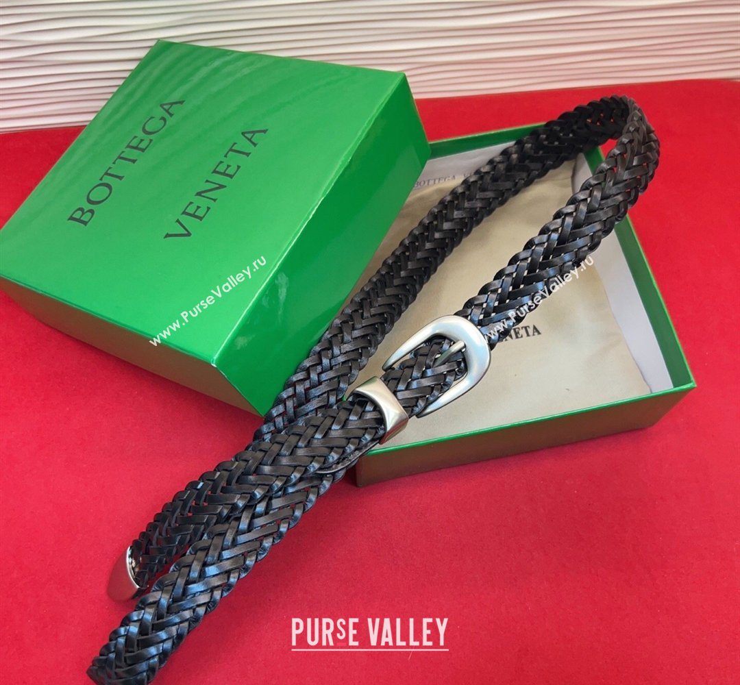 Bottega Veneta Woven Leather Belt 2.5cm with Pin Buckle Black 2026 BV031602 (99-260316072)