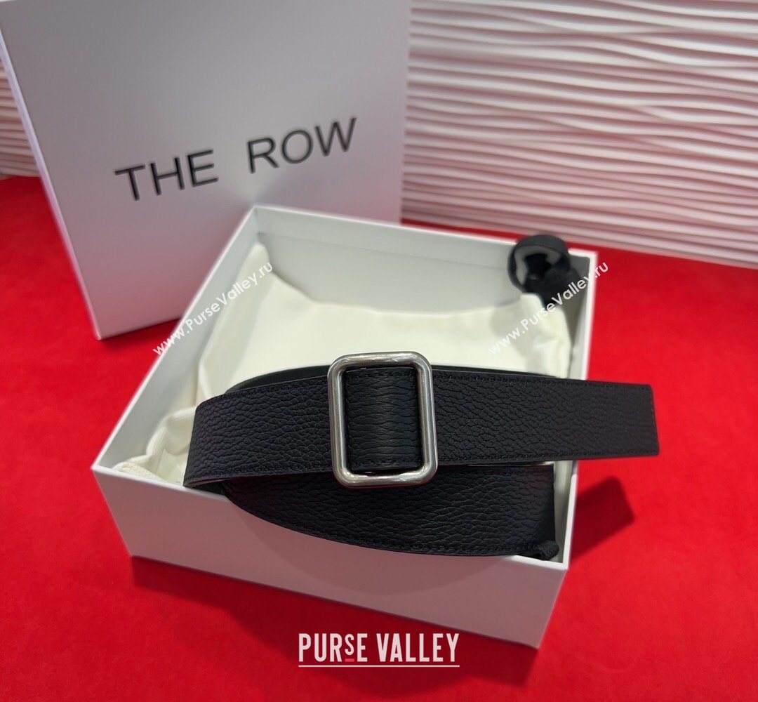 The Row Grained Leather Belt 3cm with Square Buckle Black/Silver 2026 TR031701 (99-260317055)