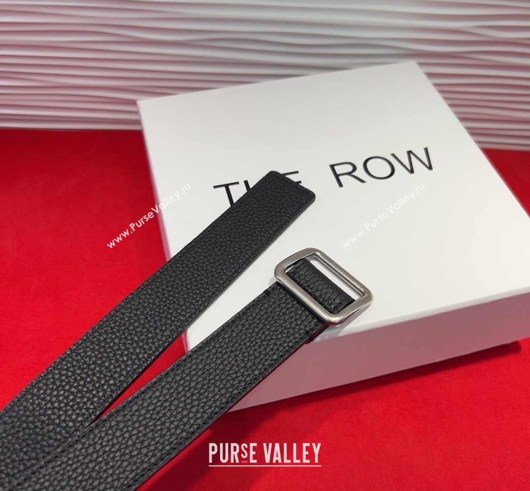 The Row Grained Leather Belt 3cm with Square Buckle Black/Silver 2026 TR031701 (99-260317055)