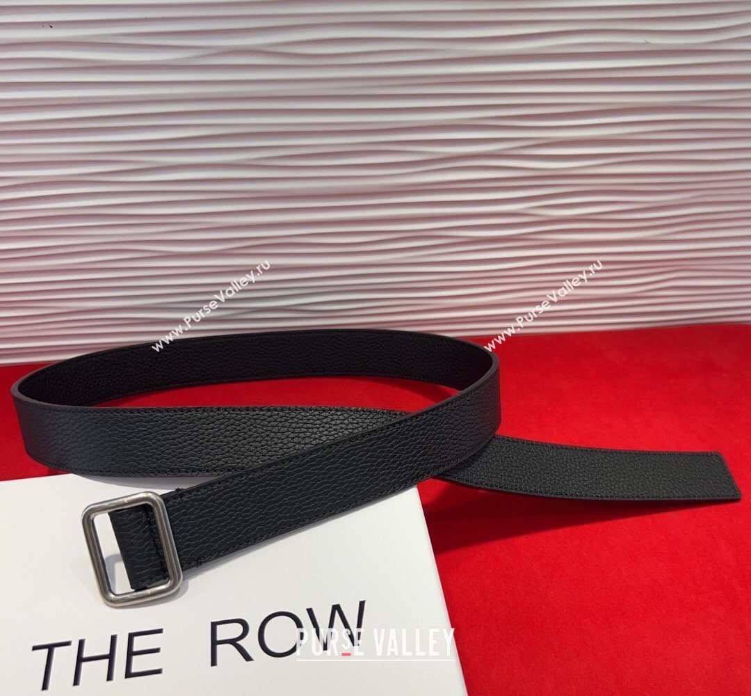 The Row Grained Leather Belt 3cm with Square Buckle Black/Silver 2026 TR031701 (99-260317055)