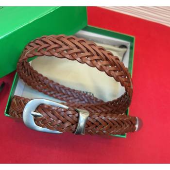 Bottega Veneta Woven Leather Belt 2.5cm with Pin Buckle Brown 2026 BV031602 (99-260316073)