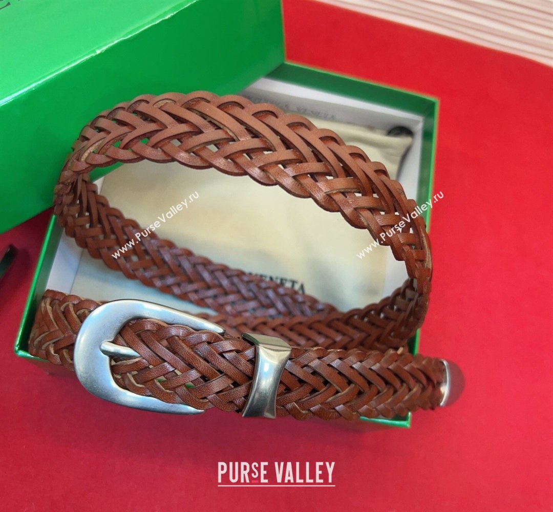 Bottega Veneta Woven Leather Belt 2.5cm with Pin Buckle Brown 2026 BV031602 (99-260316073)