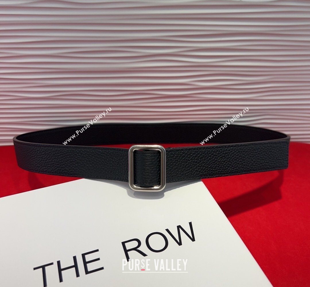 The Row Grained Leather Belt 3cm with Square Buckle Black/Silver 2026 TR031701 (99-260317055)
