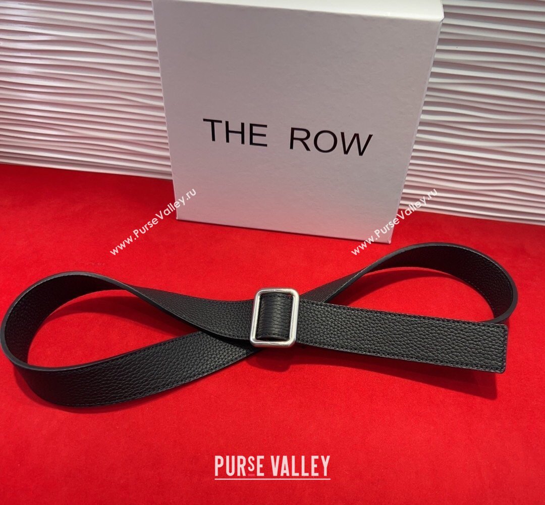 The Row Grained Leather Belt 3cm with Square Buckle Black/Silver 2026 TR031701 (99-260317055)