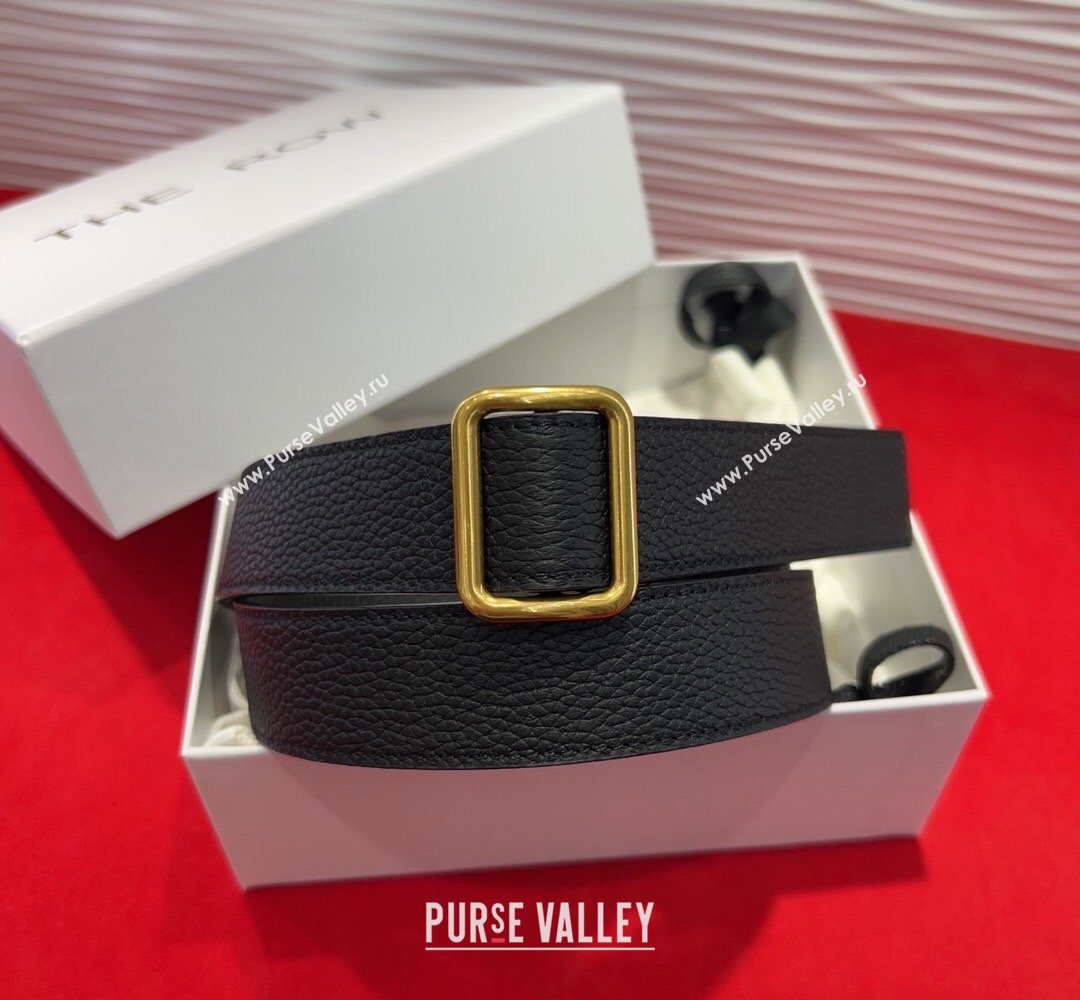 The Row Grained Leather Belt 3cm with Square Buckle Black/Gold 2026 TR031701 (99-260317056)