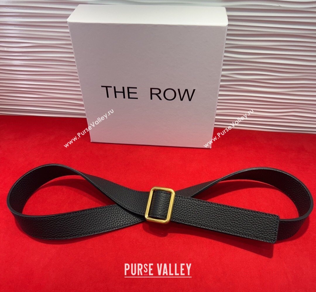 The Row Grained Leather Belt 3cm with Square Buckle Black/Gold 2026 TR031701 (99-260317056)