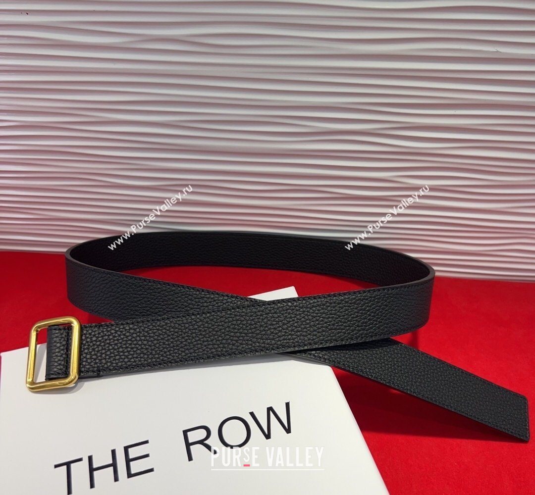 The Row Grained Leather Belt 3cm with Square Buckle Black/Gold 2026 TR031701 (99-260317056)
