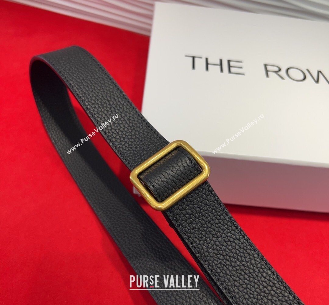 The Row Grained Leather Belt 3cm with Square Buckle Black/Gold 2026 TR031701 (99-260317056)