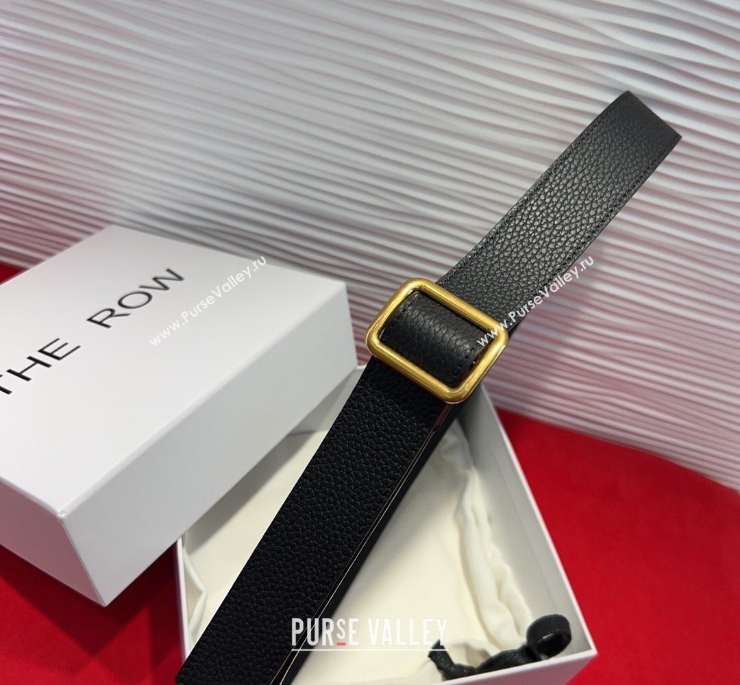 The Row Grained Leather Belt 3cm with Square Buckle Black/Gold 2026 TR031701 (99-260317056)