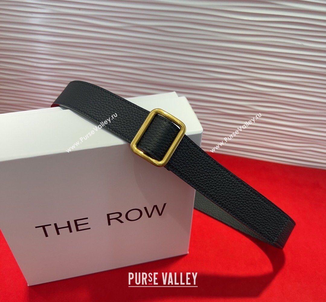 The Row Grained Leather Belt 3cm with Square Buckle Black/Gold 2026 TR031701 (99-260317056)