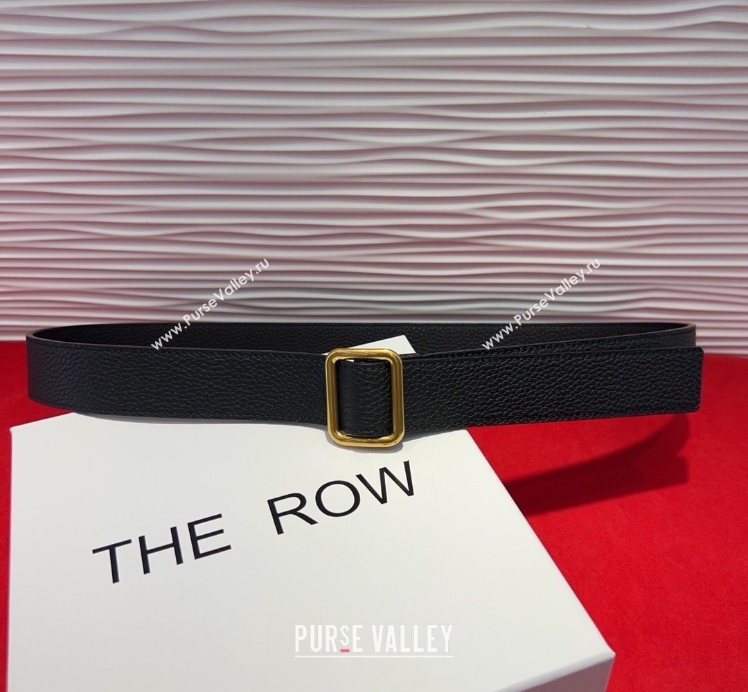 The Row Grained Leather Belt 3cm with Square Buckle Black/Gold 2026 TR031701 (99-260317056)