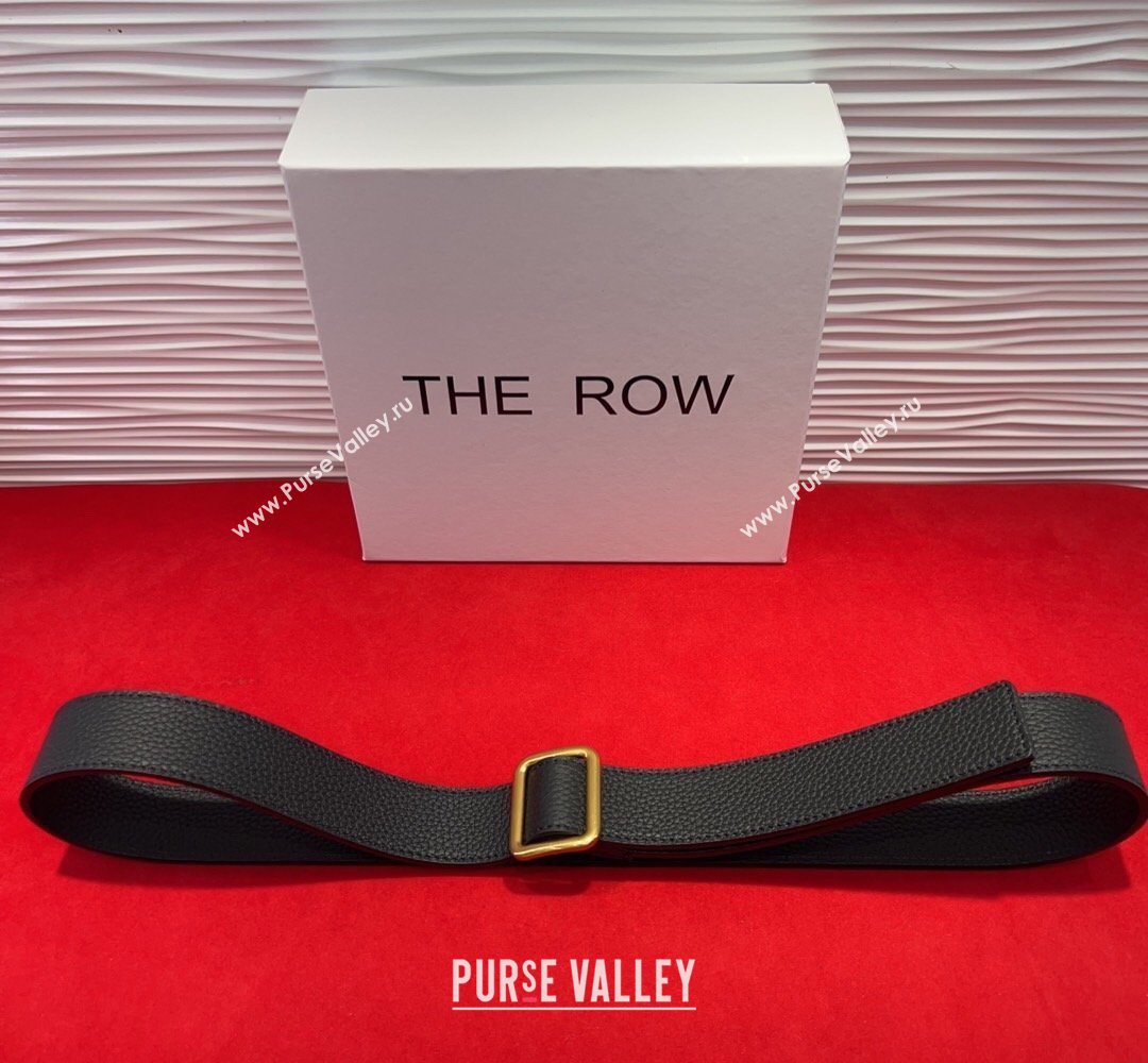 The Row Grained Leather Belt 3cm with Square Buckle Black/Gold 2026 TR031701 (99-260317056)