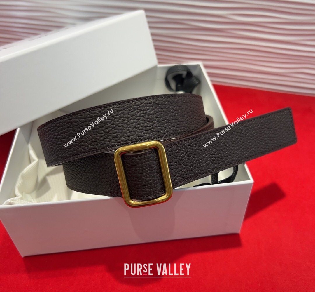 The Row Grained Leather Belt 3cm with Square Buckle Brown/Gold 2026 TR031701 (99-260317057)