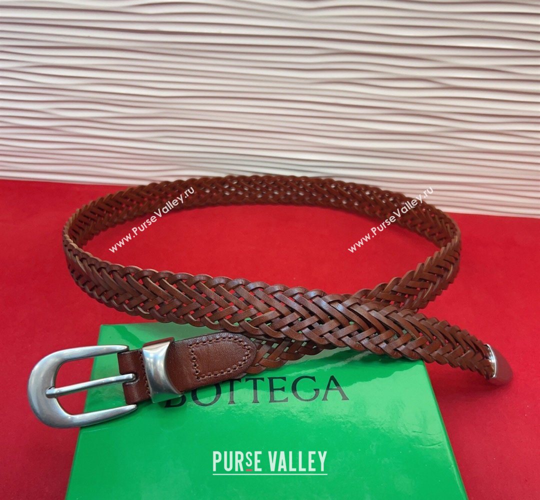 Bottega Veneta Woven Leather Belt 2.5cm with Pin Buckle Brown 2026 BV031602 (99-260316073)