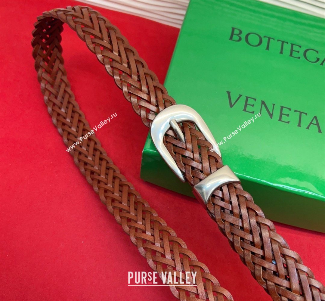 Bottega Veneta Woven Leather Belt 2.5cm with Pin Buckle Brown 2026 BV031602 (99-260316073)