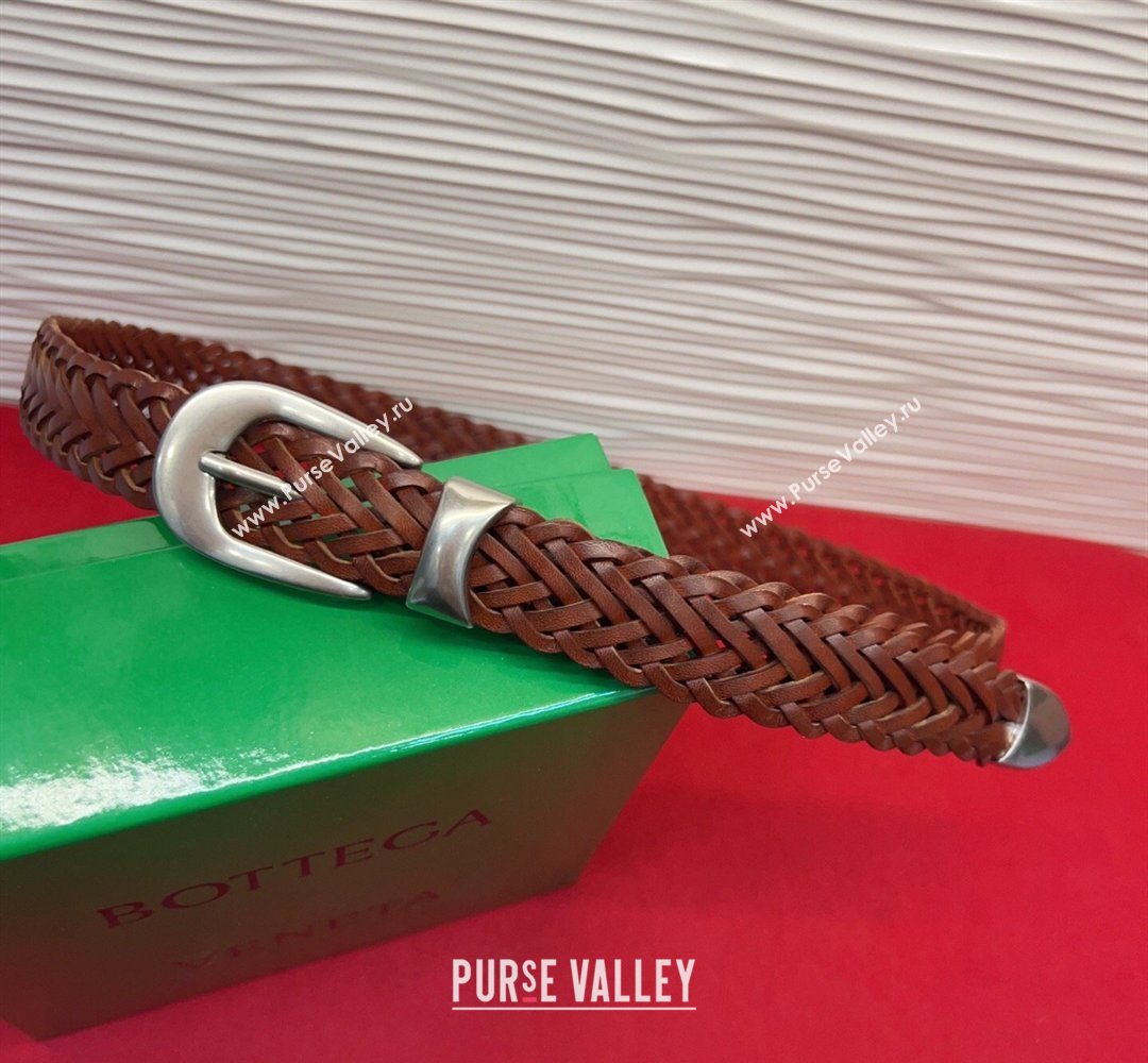 Bottega Veneta Woven Leather Belt 2.5cm with Pin Buckle Brown 2026 BV031602 (99-260316073)