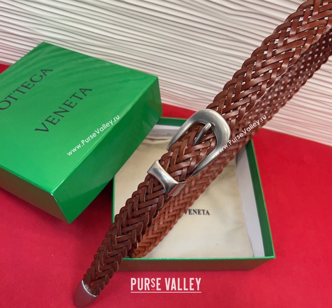 Bottega Veneta Woven Leather Belt 2.5cm with Pin Buckle Brown 2026 BV031602 (99-260316073)